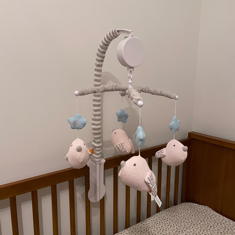 Living textiles pink knit birdies Baby mobile